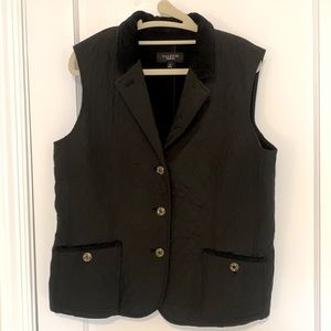 Talbots Black Quilted Vest with Fur Collar
